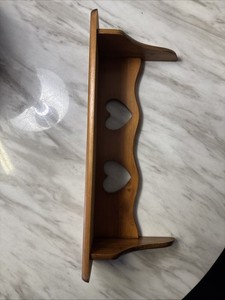vintage wooden wall shelf featuring Two heart-shaped cutouts Farmhouse Cottage