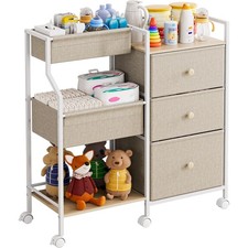 Baby Organizer and Storage - 3 Tier Rolling Cart with Dividers and Drawers, E...