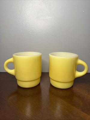 Vintage Anchor Hocking Fire King Glass C-Handle Stackable Coffee Mugs - Yellow
