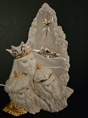 Porcelain Nativity Three Wise Men Electric Light Up Illuminated Table Top Decor