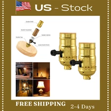 2 Pcs 3 Way Lamp Socket Replacement for E26 Threaded Base, 3 Light Gold