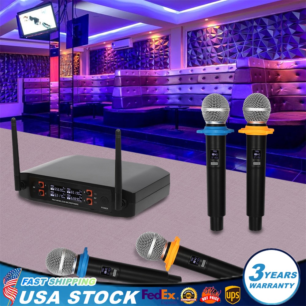 Pro 4 Channel UHF Wireless Audio Microphone Cordless Handheld Mic System Party