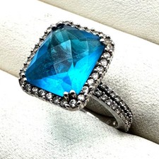 Blue And Clear Gemstone Sterling Silver Statement Ring Size 7 Weight 5 Grams