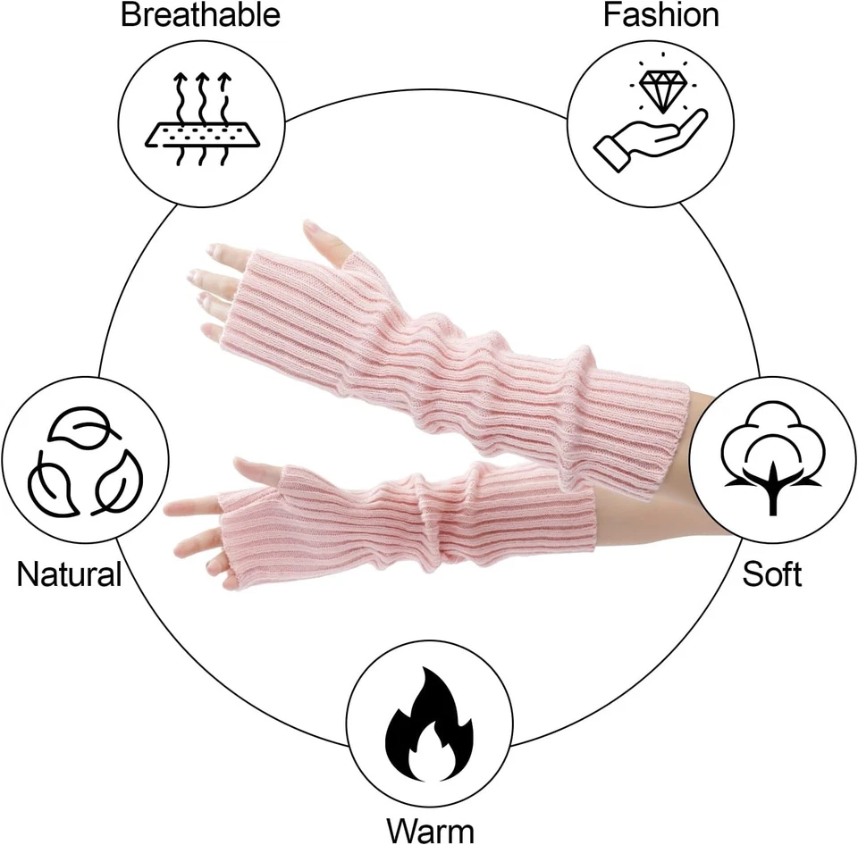 Calentadores de brazo - Calentadores de brazo para mujer largos sin dedos mezclados de cachemir tejido Y2K Foto 3 de 4