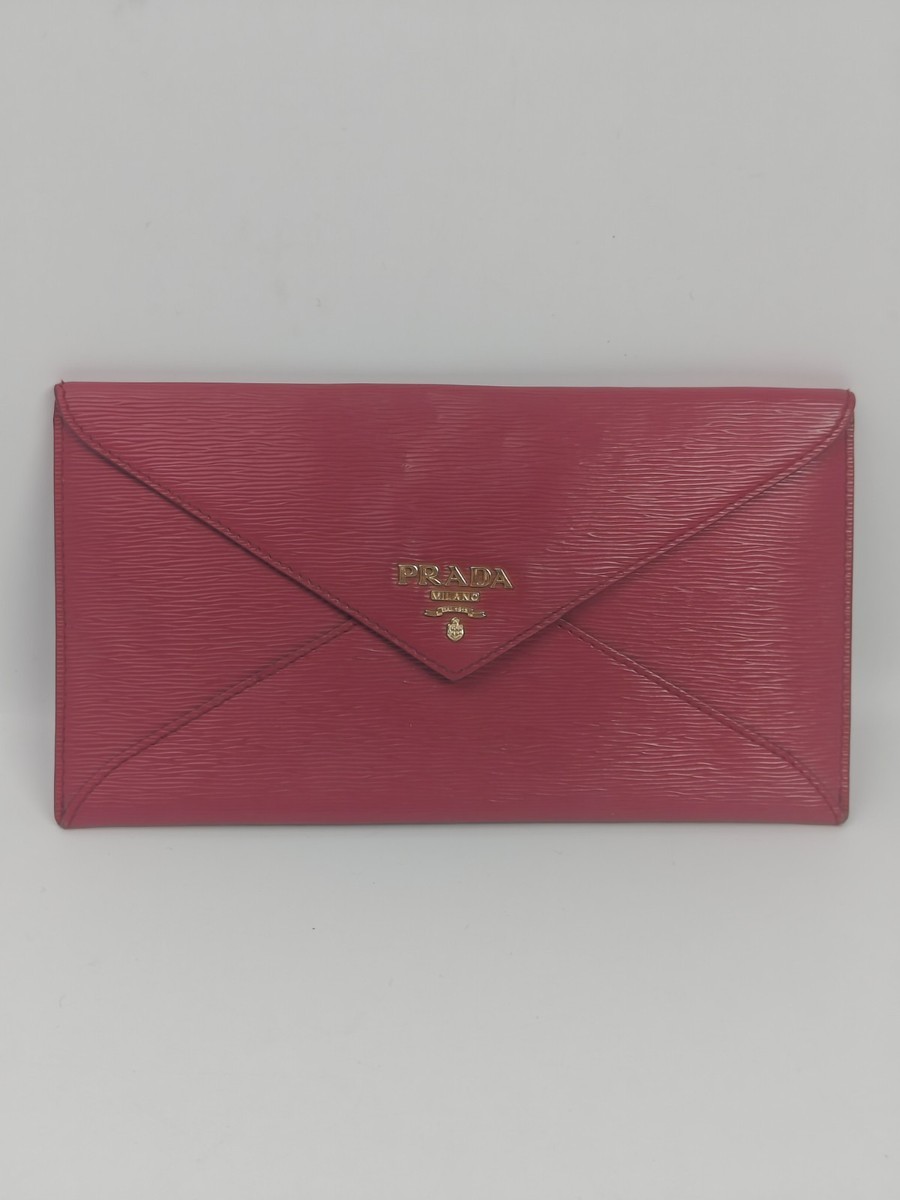 Authentic Prada Saffiano Rose Pink Envelope Wallet Gold Hardware