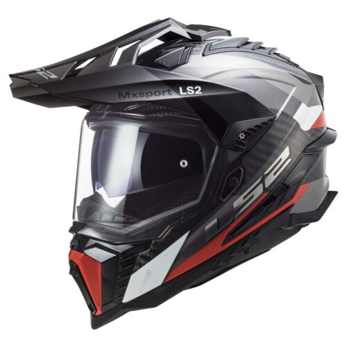 LS2 Explorer Carbon Frontier Dual Sport Helmet Titanium/Red - Afbeelding 1 van 3
