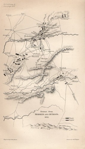 ANTIQUE MAP BATTLE PLAN PENINSULAR WAR RETREAT FROM MADRID & BURGOS 1812