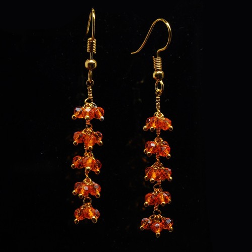Mandarina Garnet Zircon Beads Dangle Style Earrings for girls & women CE-1122 - Picture 3 of 3