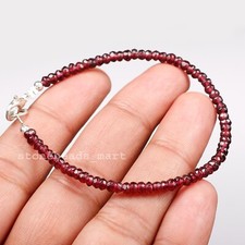 925 Sterling Sivler, Rhodolite Garnet 4 mm Rondelle Gemstone Bracelet 7