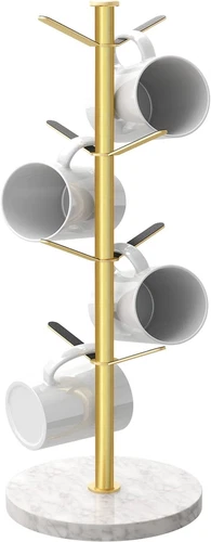 Árbol portavasos dorado con base de mármol soporte para tazas de café con 8.2024