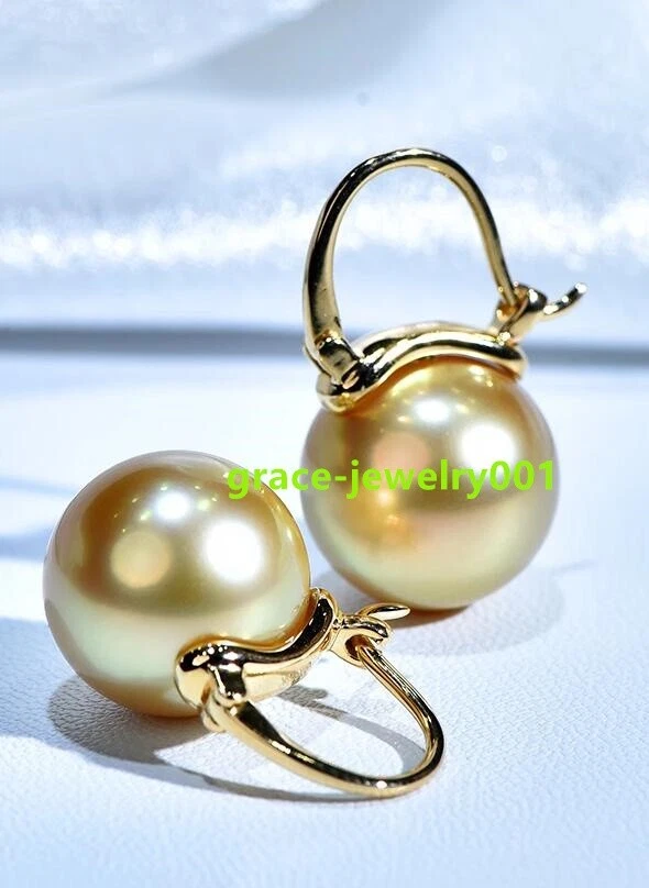 Huge AAAA 16mm gold south sea Round shell Pearl Earrings nice EARRINGS 14k gold - Image 4 of 4