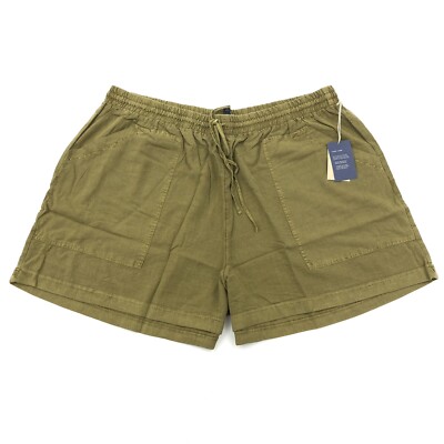Universal Thread Womens Plus 2X Mid-Rise Elastic Tie Waist Utility Shorts Olive