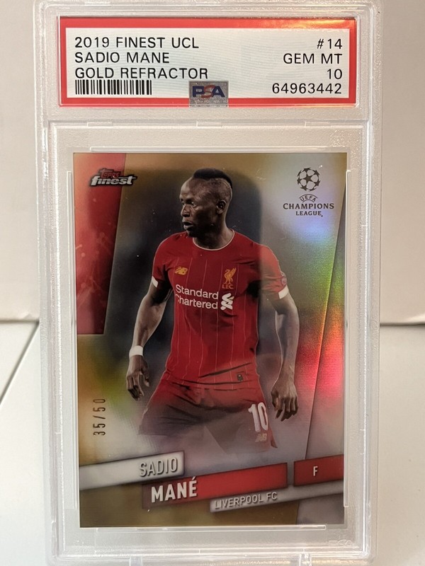 2019 Topps Finest UCL Sadio Mane Gold /50 PSA 10 Liverpool #14 Pop 2