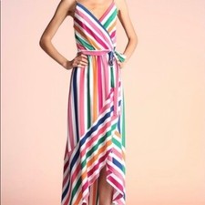 Tyche Stiped Faux Wrap Maxi Dress Women's S