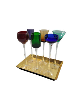 Circleware After Party 7 Pc Multicolor Glass Cordial Apertif Set w/Lacquer Tray