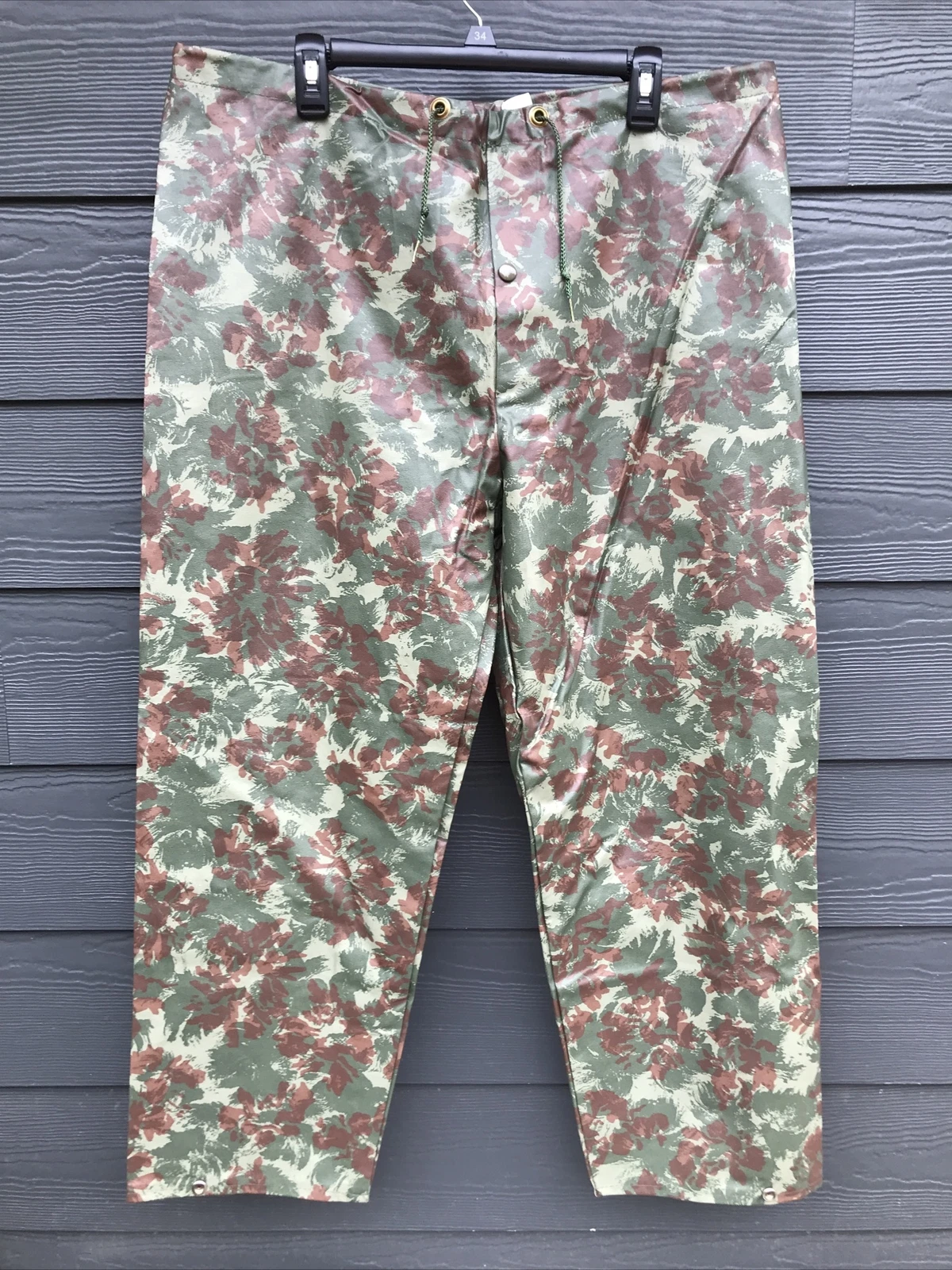 Vintage Cabelas Camo Rain Over Pants USA Made Military Hunting Pull-On Men M