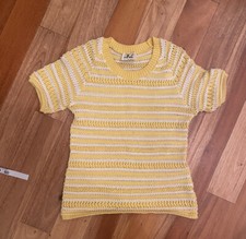 VINTAGE WOMENS AMI AMY KNIT STRETCH TEE TOP SHIRT YELLOW SEE THROUGH SIZE 9-10