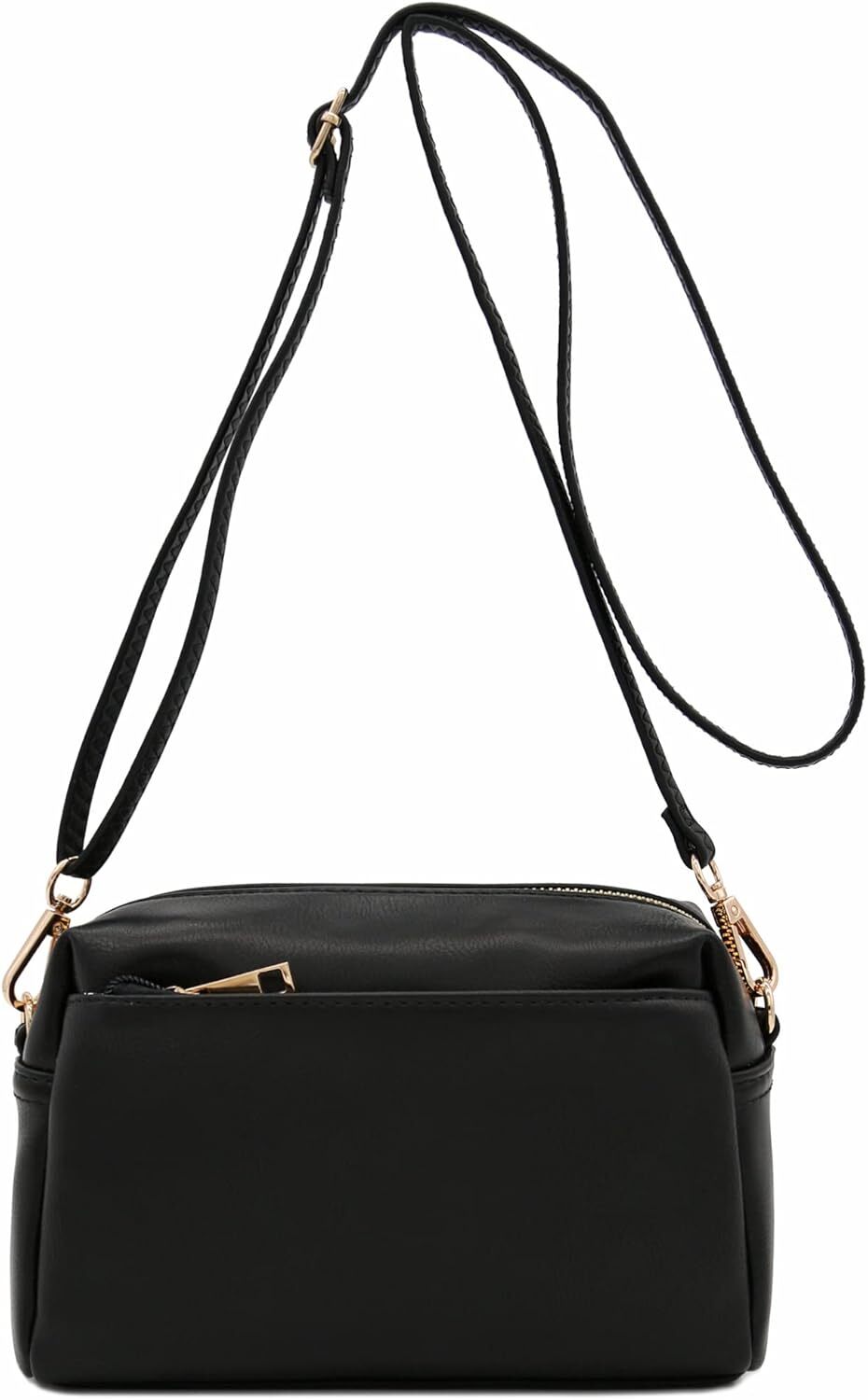 FashionPuzzle Triple Zip Small Crossbody Bag Black 