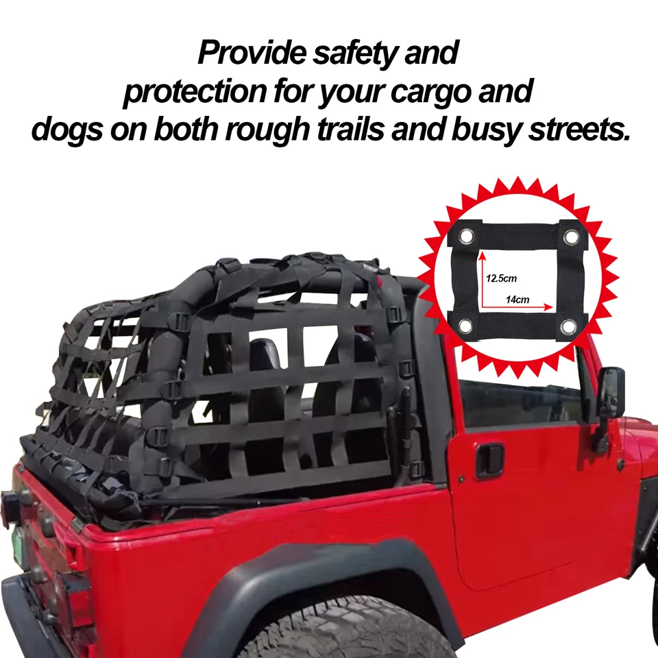 3X Roof Restraint Protective Cargo Trunk Net Mesh For 1997-2006 Jeep Wrangler TJ - Imagem 4 de 4
