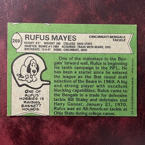 1978 Topps Set RUFUS MAYES MISCUT CARD #269 CINCINNATI BENGALS - EX-MINT - Picture 2 of 2