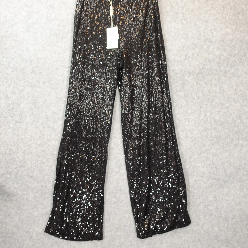 Sequin All Over Pants ELIE TAHARI S 黑色宽腿鸡尾酒 Glam Party 26/30  — 第 2/4 张图片
