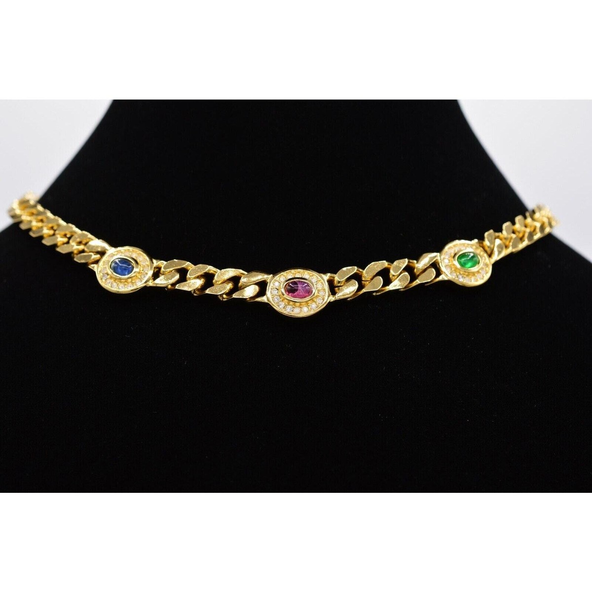 Christian Dior Cabochon Collar Necklace Crystal Gold Vintage