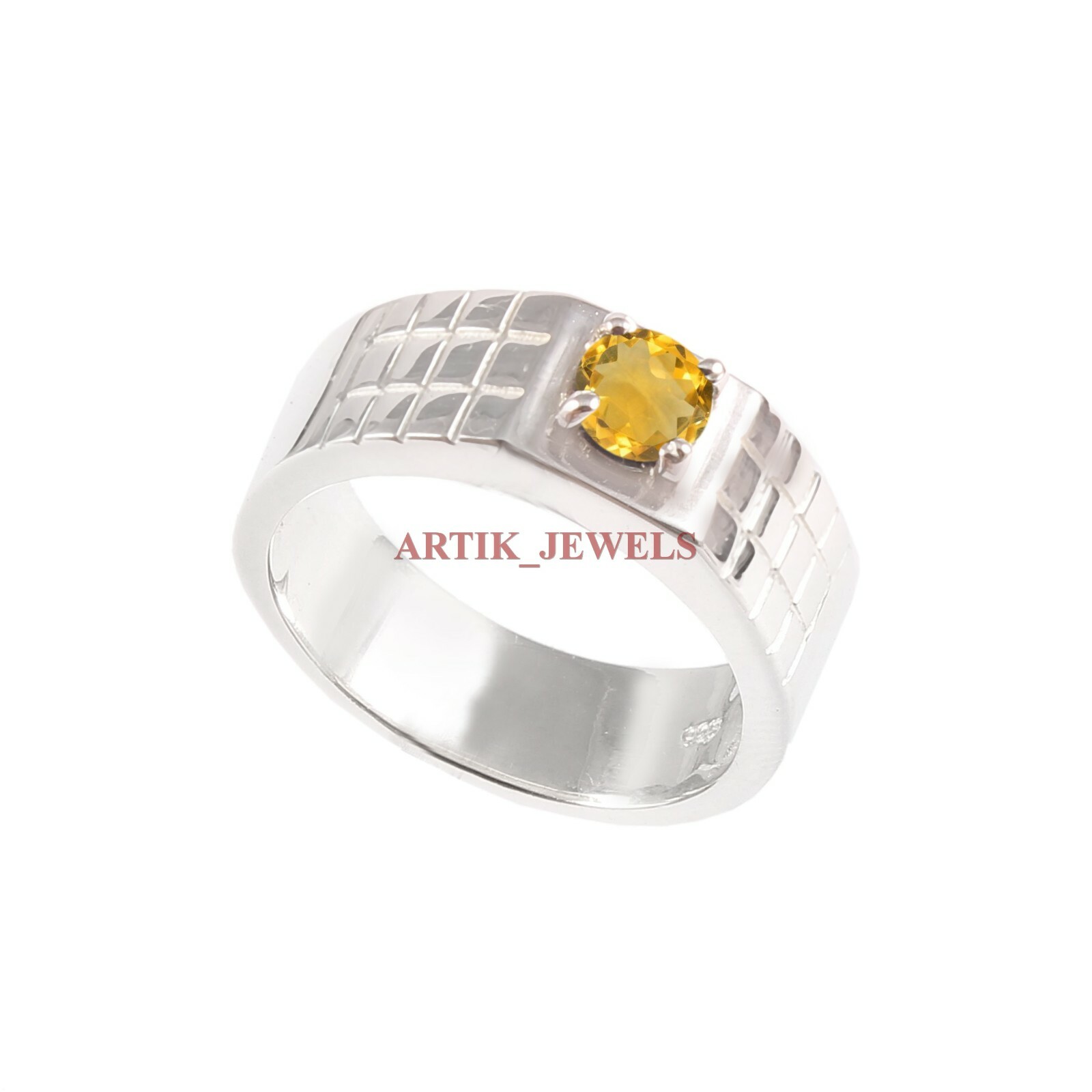 Natural Citrine Gemstone with 925 Sterling Silver Ring for Men's #5301