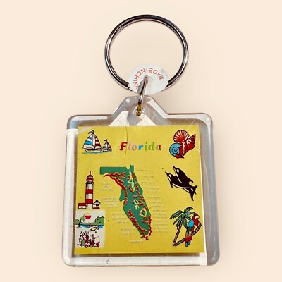 Florida Souvenir Collectible Keychain Keyring with Map & Icons State Hot Spots