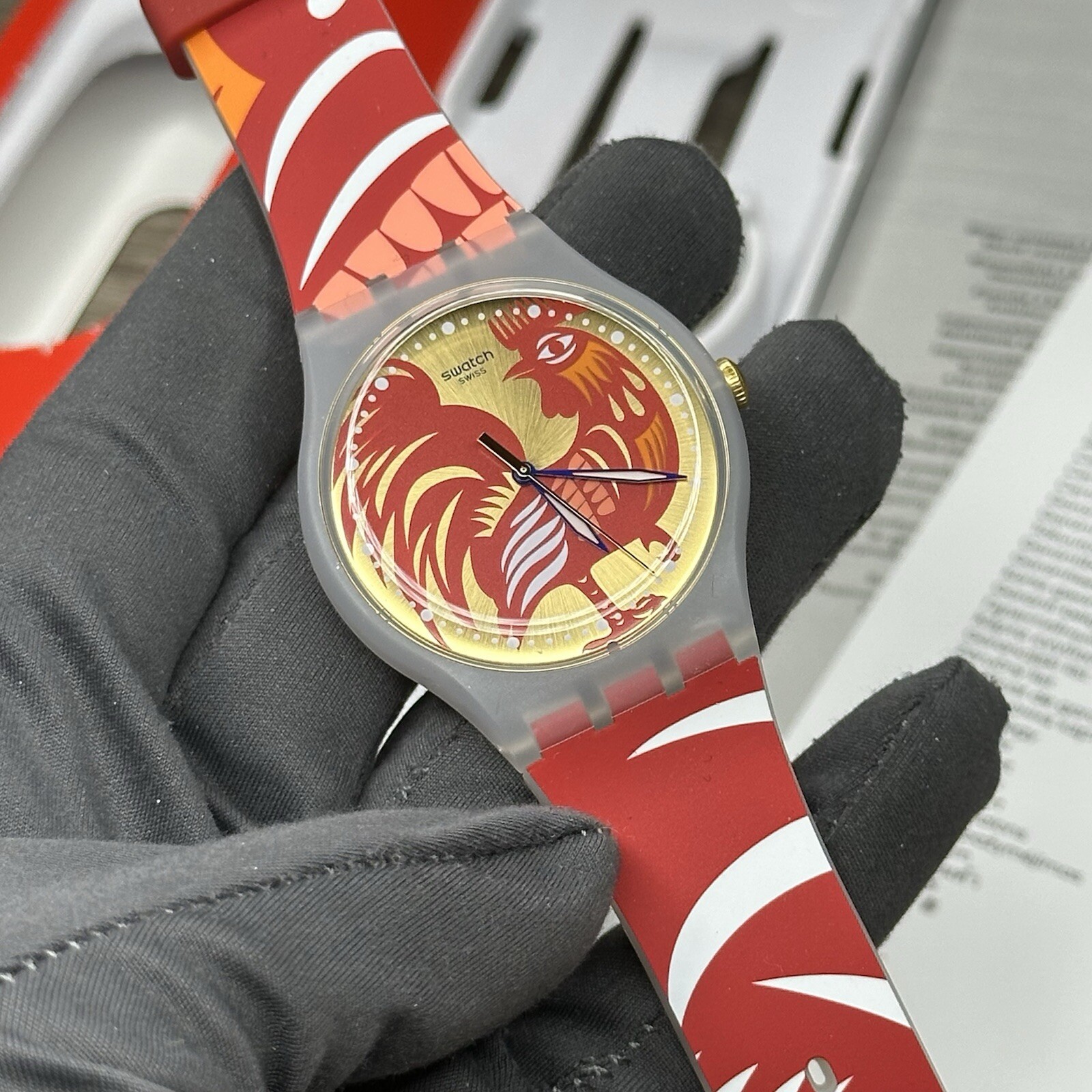 NEW✅LIMITED EDITION✅ Swatch Originals ROCKING ROOSTER 41mm Red Watch SUOZ226