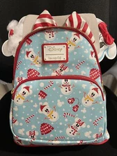 Loungefly - Disney Minnie Mickey Snowman AOP Mini Backpack Headband Set NWT H/7