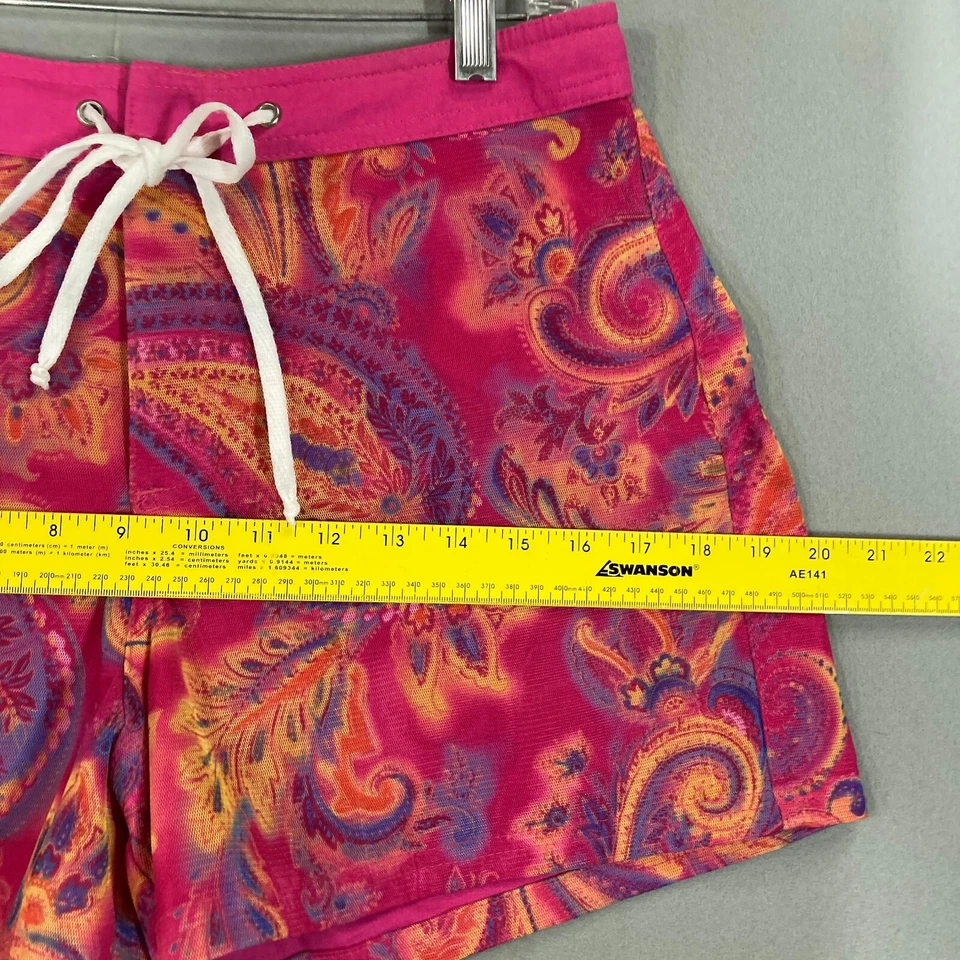 Shorts de prancha feminino vintage anos 90 tamanho M Y2K praia malha paisley surf rosa - Imagem 2 de 4