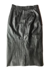 Vintage Handmade Genuine 100 Black Leather Pencil Skirt Midi See Measureme QD 