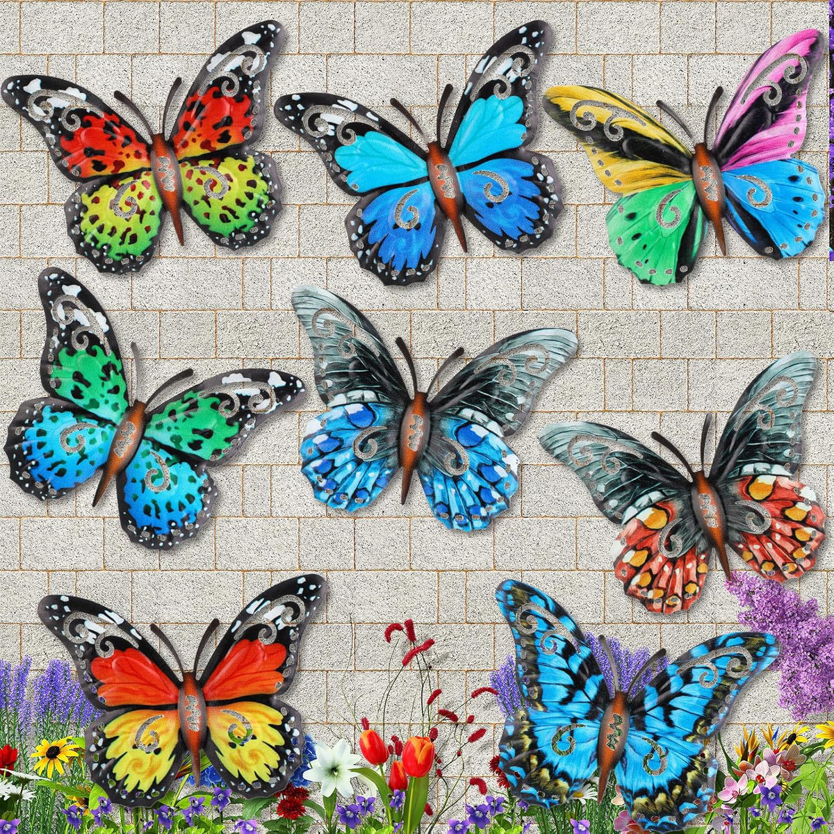 3D Metal Butterfly Wall Art Decor - Set of 8 for Indoor