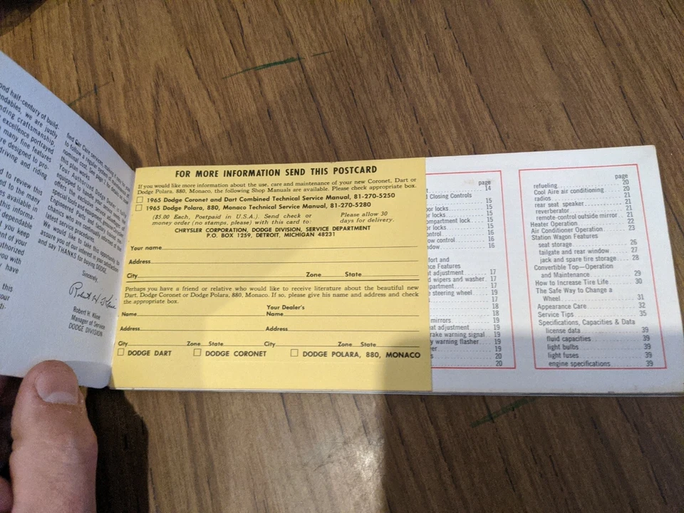 Dodge Polar Custom 880 Monaco 1965 manual del propietario OEM Foto 2 de 4