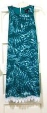 FLASH SALE! Womens Robert Louis Dress Small Green White SHEER Lined Lace Hem Zip