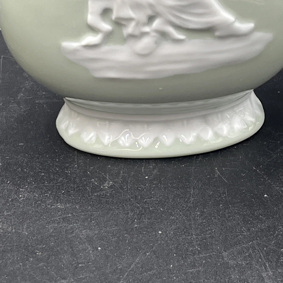 Jarrón Vin 2 asas estilo jaspe urna hecho en Japón verde y blanco enloquecido Foto 3 de 4