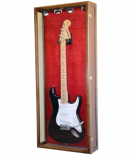 Guitar Display Case Electric Walnut & Red Wood LED Light Gibson Fender Cabinet