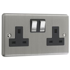 Light Switches and Plug Sockets Trade Range BRUSHED CHROME - BLACK INSERTS