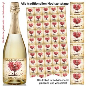 Flaschenetikett Aufkleber Hochzeitstag Jubiläum Ehe