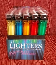 50 PACK DISPOSABLE CLASSIC CIGARETTE LIGHTERS FULL STANDARD SIZE MULTIPLE COLORS