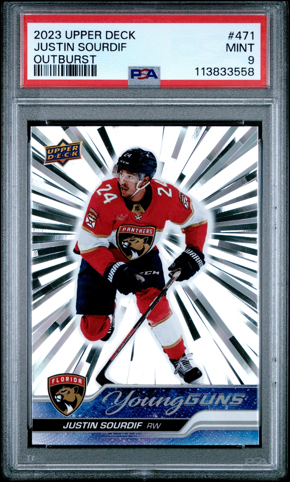 2023-24 Upper Deck #471 Justin Sourdif Outburst Silver PSA 9