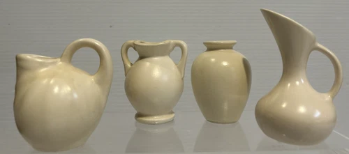 Vtg. LOT  OF 4 IVORY MINI PITCHER/VASES USA-ROSELAWN-SHAWNEE-MCCOY 2.5-3.5"