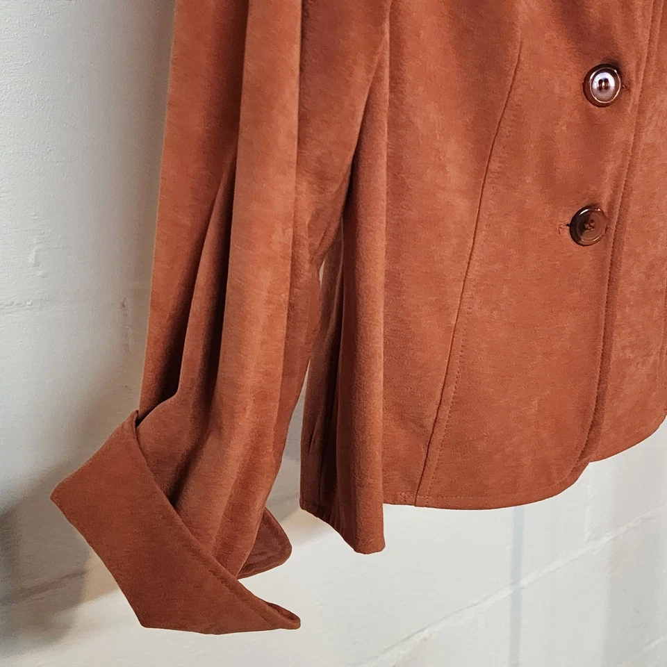 Blazer Chaqueta Oficina Años 90 Vintage Briggs New York Petite Med Naranja Gamuza Otoño Foto 4 de 4