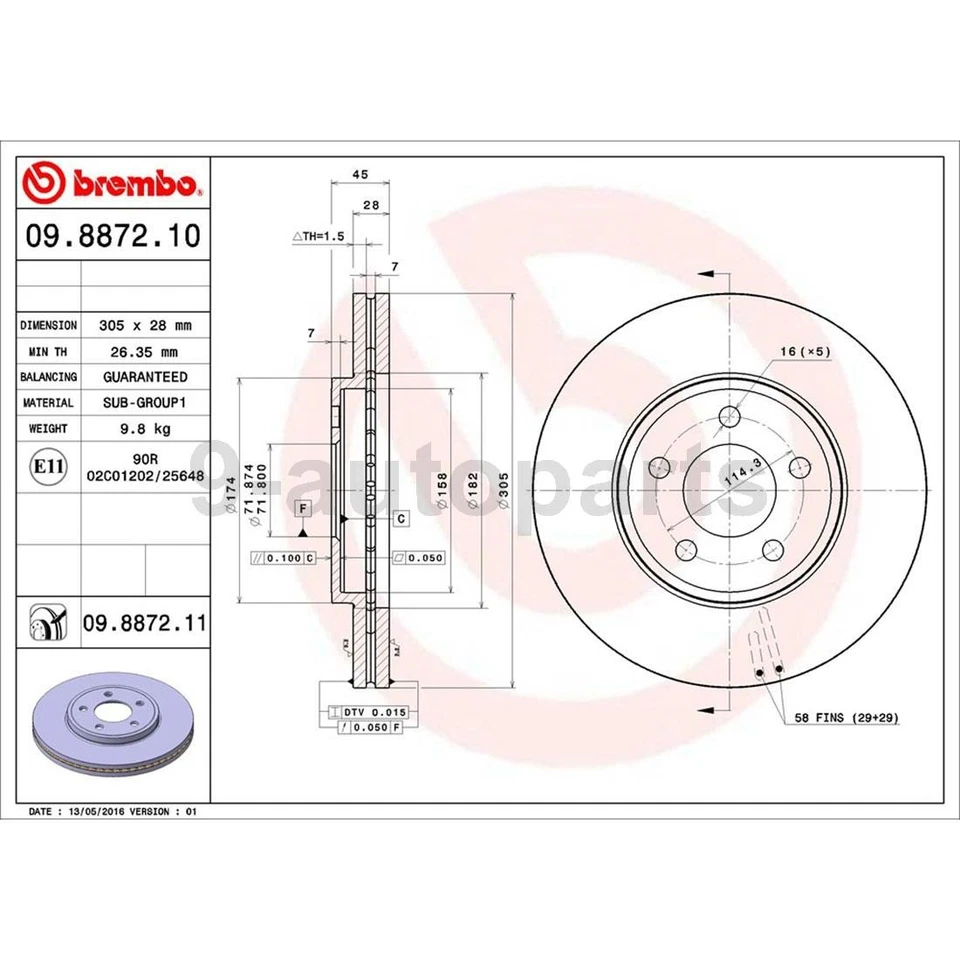 Rotores de freno de disco delanteros traseros Brembo OE para Lincoln Town Car 2003-2011 Foto 2 de 4