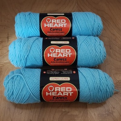 Vintage Red Heart Caress 4 Ply Brushed Yarn Turquoise 3 Skeins 3oz Acrylic Nylon