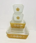 Pyrex Butterfly Gold Refrigerator Set Vintage 1970s 8 Pieces; Very Nice!
