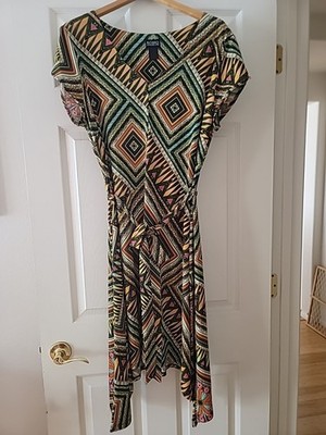 Soho Women's Handkerchief Hem Geometric Print XL Dress with belt