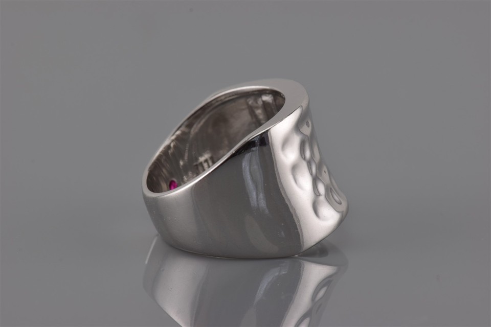 ELLE Sterling Silver 15mm Hammered Texture Tapered Band Ring Ruby 925 ...