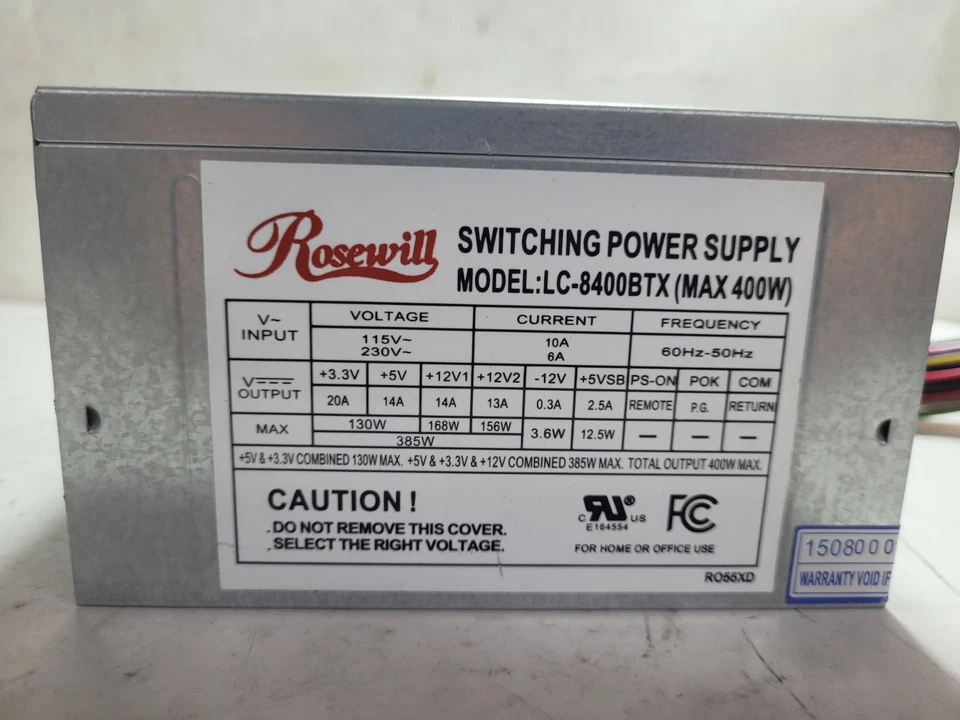 Rosewill LC-8400BTX ATX Desktop Power Supply #0226 - Image 2 of 4