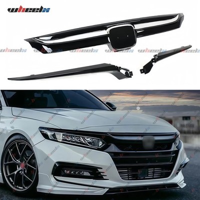 For Honda Accord 2018-2020 3x Gloss Chrome JDM Style Front Grille Grill Replaced